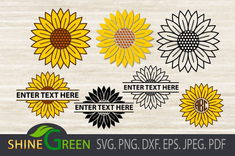 Sunflower SVG Bundle - Flowers and Monogram Frames SVG Shine Green Art 