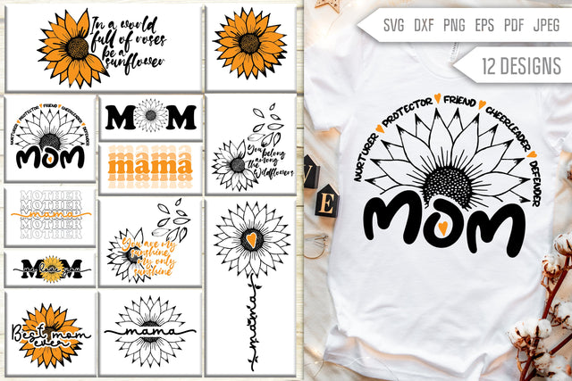 Sunflower Svg Bundle for Mother's Day. Sun Flower Svg. Flower Svg. Orange Sunflower Svg. Mother's Day Svg. Cricut, Silhouette, dxf, eps SVG Mint And Beer Creations 