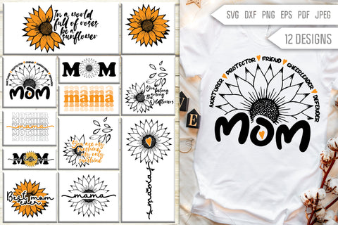 Sunflower Svg Bundle for Mother's Day. Sun Flower Svg. Flower Svg. Orange Sunflower Svg. Mother's Day Svg. Cricut, Silhouette, dxf, eps SVG Mint And Beer Creations 