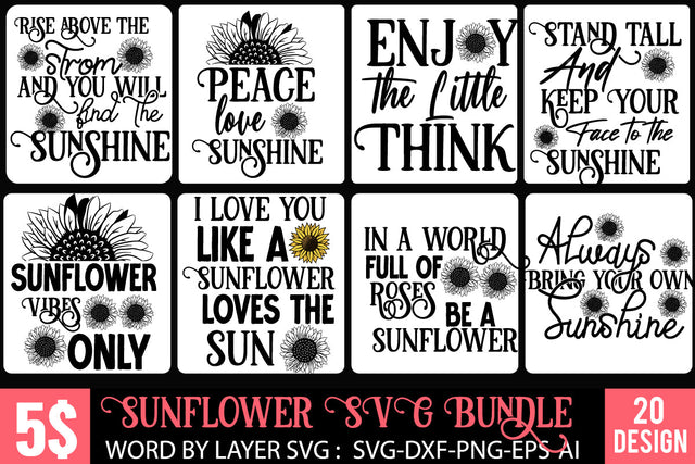 Sunflower SVG Bundle , Sunflower SVG Bundle Quotes , Funny Sunflower SVG Bundle SVG BlackCatsMedia 