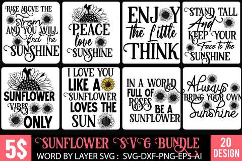 Sunflower SVG Bundle , Sunflower SVG Bundle Quotes , Funny Sunflower SVG Bundle SVG BlackCatsMedia 