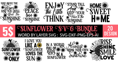 Sunflower SVG Bundle , Sunflower SVG Bundle Quotes , Funny Sunflower SVG Bundle SVG BlackCatsMedia 