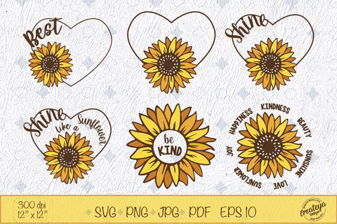 Sunflower SVG bundle with Sunflower quotes, Be kind and words, welcome, love and home SVG Createya Design 
