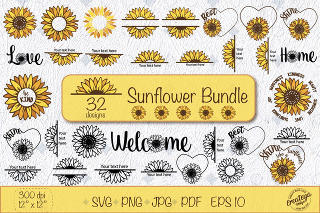 Sunflower SVG bundle with Sunflower quotes, Be kind and words, welcome, love and home SVG Createya Design 