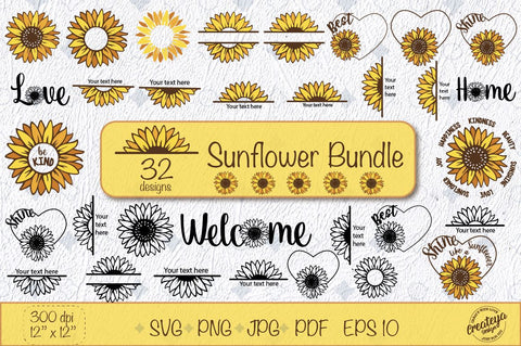 Sunflower SVG bundle with Sunflower quotes, Be kind and words, welcome, love and home SVG Createya Design 