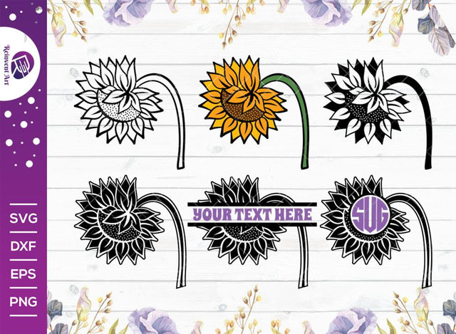 Sunflower SVG Cut Files | Sunflower SVG | Floral SVG | Split Monogram | Eps | Dxf | Png | SVG Reinvent Art 