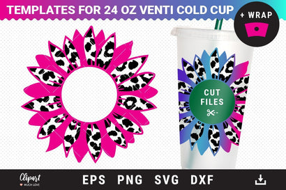 Sunflower SVG Decal for 24oz Venti cold cup SVG, DXF, PNG, Pre-sized files SVG ClipartMuchLove 