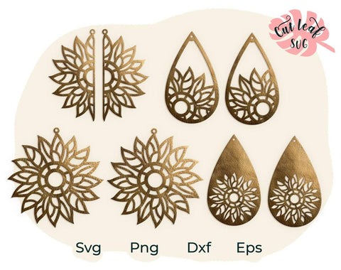Sunflower svg, Earring svg, Floral svg, Sunflower earrings, Earrings svg, Leather earring svg, Earring cut file, Teardrop earrings svg SVG CutLeafSvg 