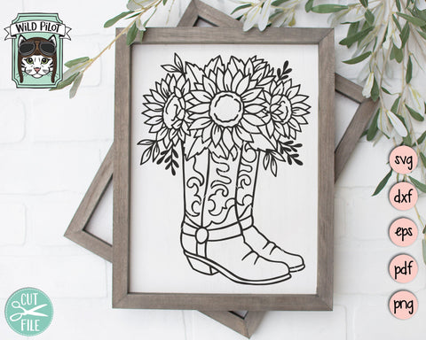 Sunflower SVG Files, Flower SVG, Sunflower Bundle svg, Floral Cut File, Sunflower Border SVG, Sunflower Frame SVG, Cow Skull SVG, Pumpkin Cut File, Cowboy Boots SVG SVG Wild Pilot 