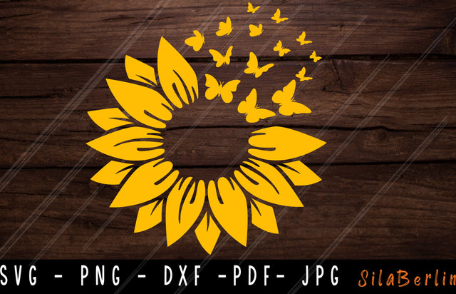 Sunflower SVG, Flower Svg, Distressed Sunflower, Sunflower and Butterflies Print Design SVG SilaBerlin 