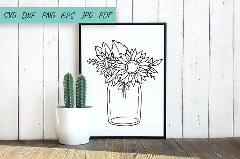 Sunflower SVG, Flower svg, Floral Mason Jar Svg Cut File SVG Irina Ostapenko 