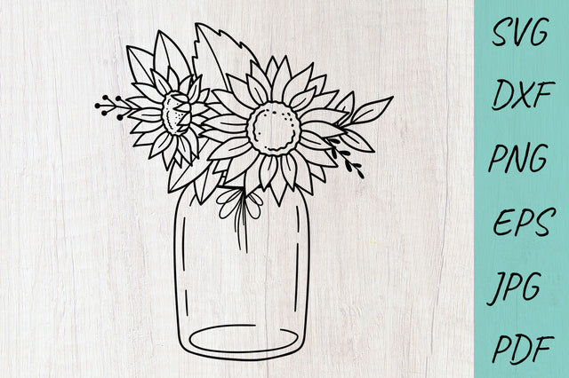Sunflower SVG, Flower svg, Floral Mason Jar Svg Cut File SVG Irina Ostapenko 