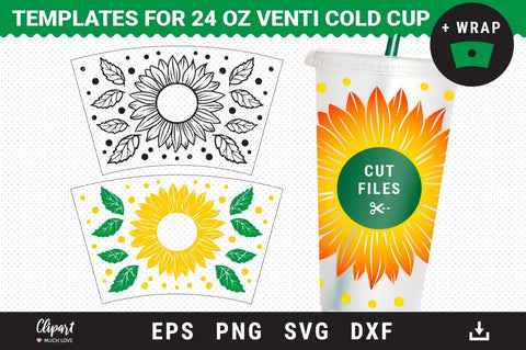 Sunflower SVG Full Wrap Venti Cold Cup 24 Oz, Pre-Sized Full Wrap SVG ClipartMuchLove 
