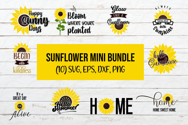 Sunflower svg Quotes Mini Bundle, 10 Design Sunflower Bundle v01 SVG SmmrDesign 