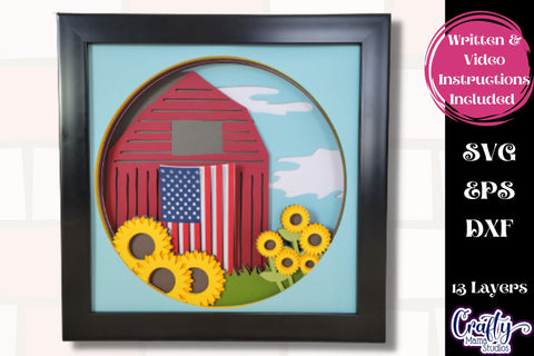 Sunflower Svg Shadow Box, American Flag Barn Shadow Box File SVG Crafty Mama Studios 