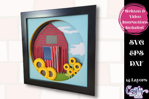 Sunflower Svg Shadow Box, American Flag Barn Shadow Box File SVG Crafty Mama Studios 