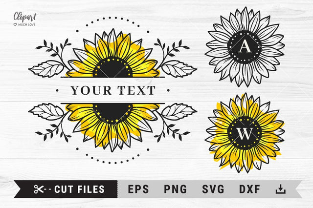 Sunflower svg, Split monogram SVG, PNG, EPS, DXF, Cricut, Silhouette SVG ClipartMuchLove 