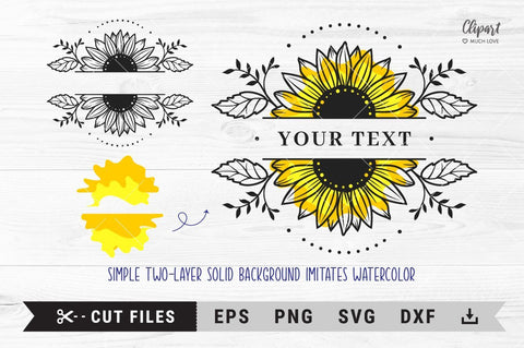 Sunflower svg, Split monogram SVG, PNG, EPS, DXF, Cricut, Silhouette SVG ClipartMuchLove 