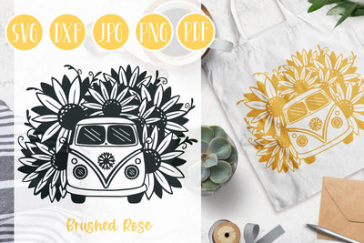 Sunflower SVG | Sunflower bus | Flowers | Vintage Van SVG Brushed Rose 