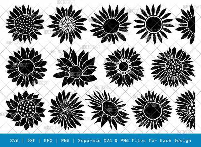 Sunflower SVG, Sunflower Silhouette, Flower Svg, Summer Svg, Floral Svg, Half Sunflower Svg, Leopard Sunflower Svg, Sunflower Bundle SVG ETC Craft 