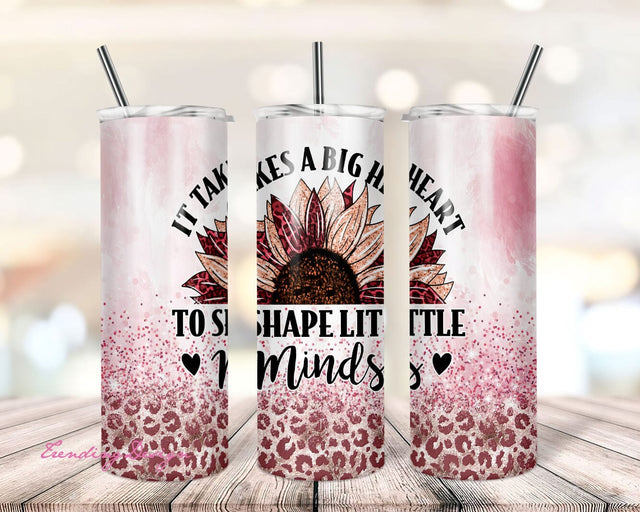 Sunflower Teacher 20 Oz Tumbler PNG Design, Leopard Flower PNG Skinny Tumbler Sublimation, It Takes A Big Heart Gift For Preschool Teacher Sublimation TrendingDesign 