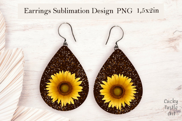 Sunflower teardrop sublimation earrings design Sublimation LuckyTurtleArt 