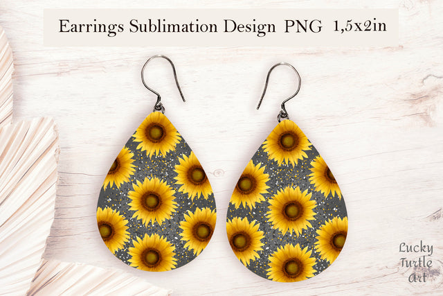 Sunflower teardrop sublimation earrings design Sublimation LuckyTurtleArt 