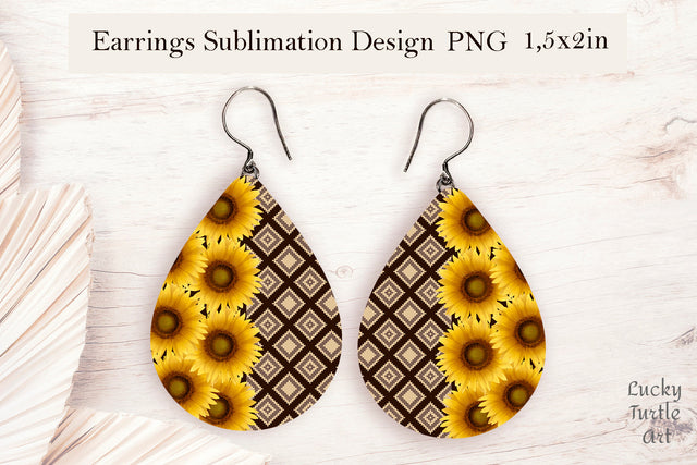 Sunflower teardrop sublimation earrings design Sublimation LuckyTurtleArt 