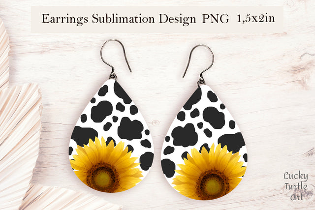 Sunflower teardrop sublimation earrings design Sublimation LuckyTurtleArt 