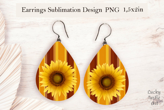 Sunflower teardrop sublimation earrings design Sublimation LuckyTurtleArt 