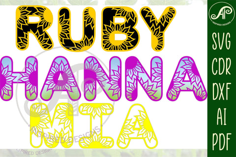 Sunflower theme alphabet set. 2 layer letters. 44 letters SVG APInspireddesigns 