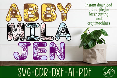 Sunflower theme alphabet set. 2 layer letters. 44 letters SVG APInspireddesigns 