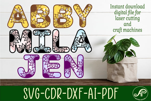 Sunflower theme alphabet set. 2 layer letters. 44 letters SVG APInspireddesigns 