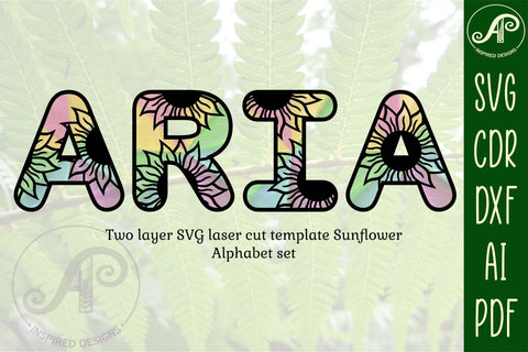 Sunflower theme alphabet set. 2 layer letters. 44 letters SVG APInspireddesigns 