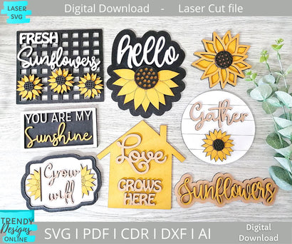 Sunflower Tiered Tray laser cut file SVG Trendy Designs Online 