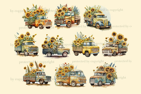 Sunflower Truck Clipart | Vintage Truck Clipart SVG GlamArtZhanna 
