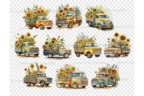 Sunflower Truck Clipart | Vintage Truck Clipart SVG GlamArtZhanna 