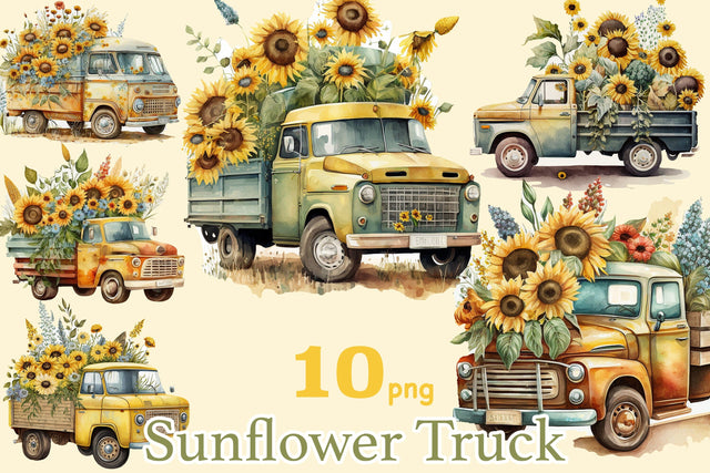 Sunflower Truck Clipart | Vintage Truck Clipart SVG GlamArtZhanna 