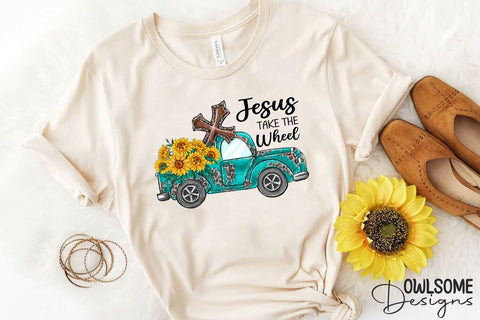 Sunflower Truck Jesus Take the Wheel PNG Sublimation Owlsome.Designs 