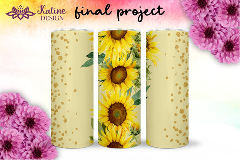 Sunflower tumbler, Flower tumbler, Floral tumbler, Watercolor tumbler, Wrap Design Sublimation Bundle for 20 Oz Skinny Tumbler Straight and Tapered PNG Sublimation KatineDesign 