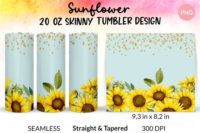 Sunflower tumbler, Flower tumbler, Floral tumbler, Watercolor tumbler, Wrap Design Sublimation Bundle for 20 Oz Skinny Tumbler Straight and Tapered PNG Sublimation KatineDesign 