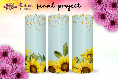 Sunflower tumbler, Flower tumbler, Floral tumbler, Watercolor tumbler, Wrap Design Sublimation Bundle for 20 Oz Skinny Tumbler Straight and Tapered PNG Sublimation KatineDesign 