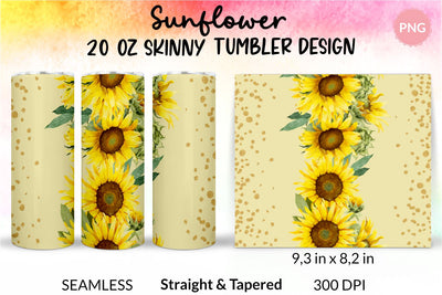 Sunflower tumbler, Flower tumbler, Floral tumbler, Watercolor tumbler, Wrap Design Sublimation Bundle for 20 Oz Skinny Tumbler Straight and Tapered PNG Sublimation KatineDesign 