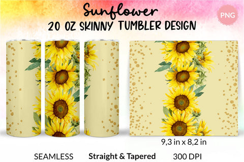 Sunflower tumbler, Flower tumbler, Floral tumbler, Watercolor tumbler, Wrap Design Sublimation Bundle for 20 Oz Skinny Tumbler Straight and Tapered PNG Sublimation KatineDesign 