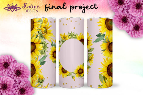 Sunflower tumbler, Flower tumbler, Floral tumbler, Watercolor tumbler, Wrap Design Sublimation Bundle for 20 Oz Skinny Tumbler Straight and Tapered PNG Sublimation KatineDesign 