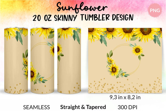 Sunflower tumbler, Flower tumbler, Floral tumbler, Watercolor tumbler, Wrap Design Sublimation Bundle for 20 Oz Skinny Tumbler Straight and Tapered PNG Sublimation KatineDesign 