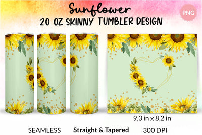 Sunflower tumbler, Flower tumbler, Floral tumbler, Watercolor tumbler, Wrap Design Sublimation Bundle for 20 Oz Skinny Tumbler Straight and Tapered PNG Sublimation KatineDesign 