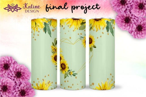 Sunflower tumbler, Flower tumbler, Floral tumbler, Watercolor tumbler, Wrap Design Sublimation Bundle for 20 Oz Skinny Tumbler Straight and Tapered PNG Sublimation KatineDesign 