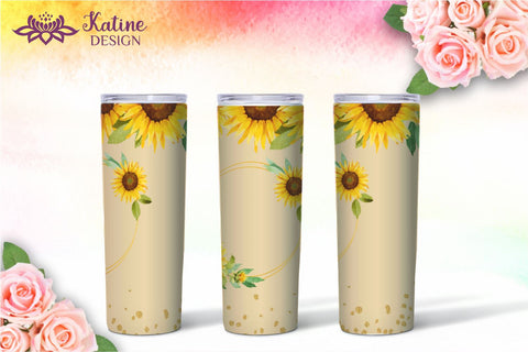 Sunflower tumbler, Flower tumbler, Floral tumbler, Watercolor tumbler, Yellow, Orange, Pink, Blue, Green Wrap Design Sublimation Bundle for 20 Oz Skinny Tumbler Straight and Tapered PNG Sublimation KatineDesign 