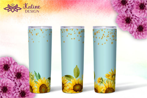 Sunflower tumbler, Flower tumbler, Floral tumbler, Watercolor tumbler, Yellow, Orange, Pink, Blue, Green Wrap Design Sublimation Bundle for 20 Oz Skinny Tumbler Straight and Tapered PNG Sublimation KatineDesign 